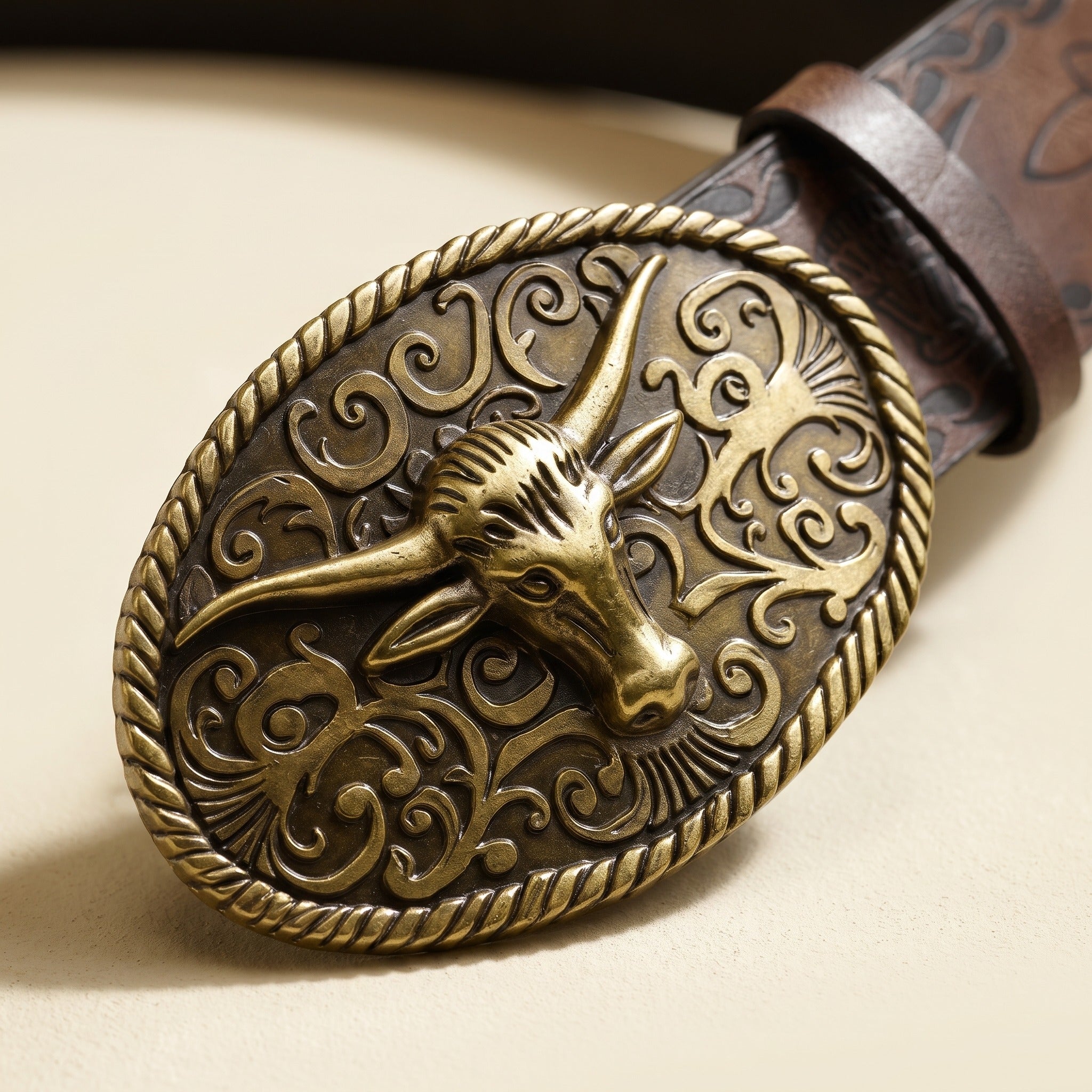 The Dalton Belt — Western Leather with Oval Longhorn Buckle