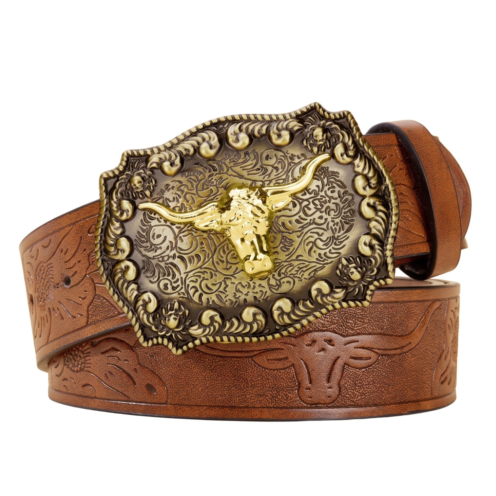 The Dutton Belt — Western-Tooled Leather with Longhorn Buckle