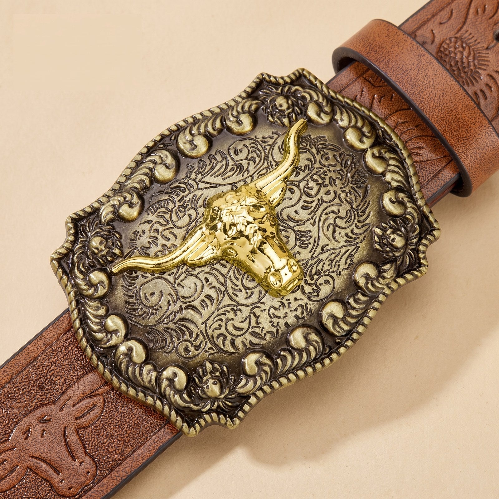 The Dutton Belt — Western-Tooled Leather with Longhorn Buckle