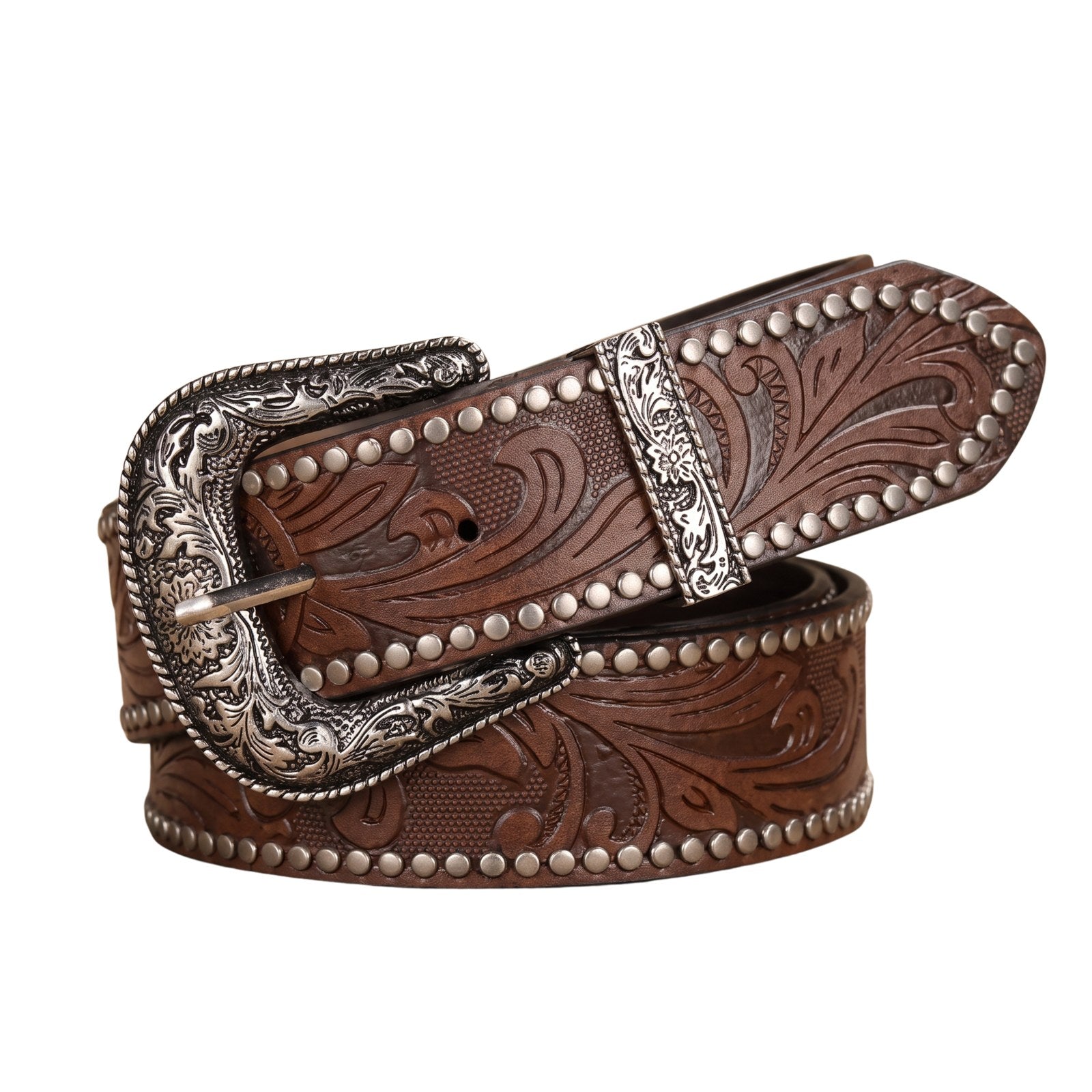 The Mervos Belt — Studded Western Leather with Rhinestone Buckle