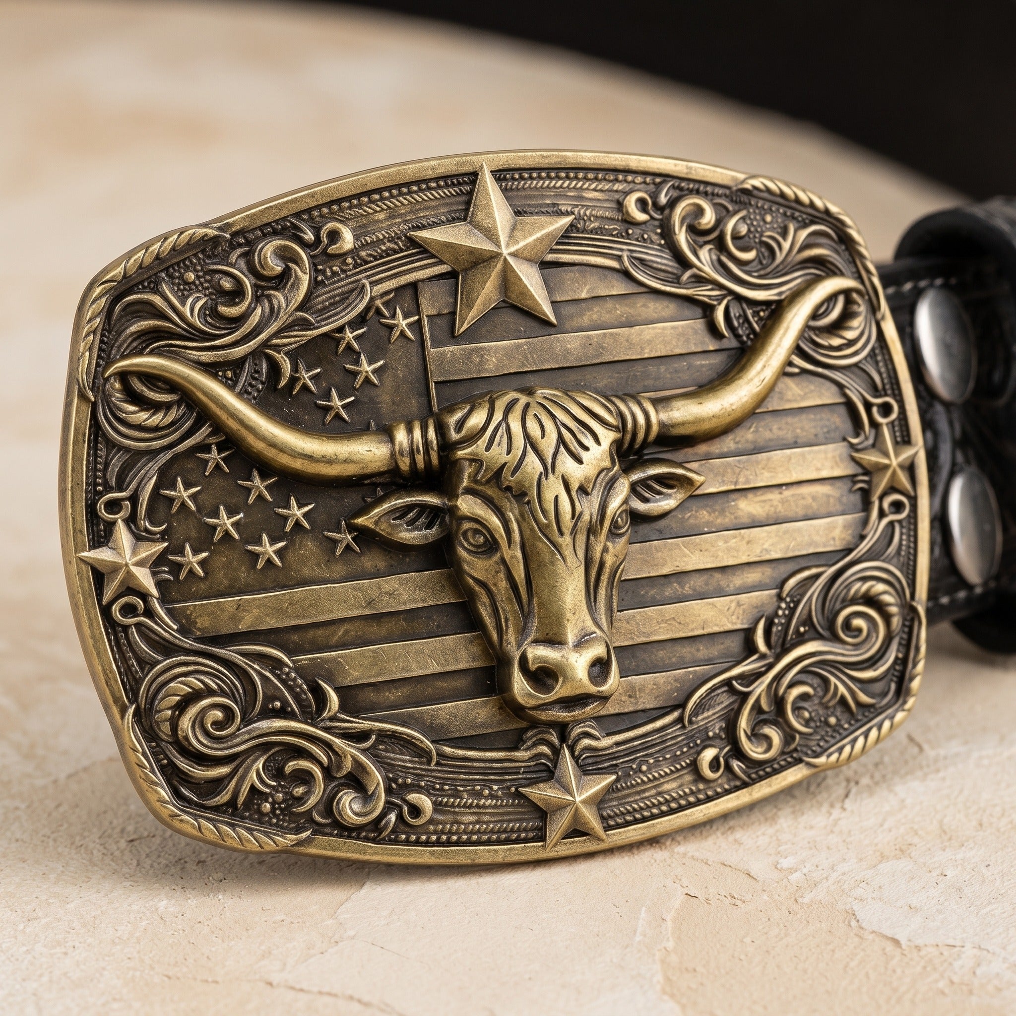 The Wade Belt — Western-Tooled Leather with Stars and Stripes Buckle