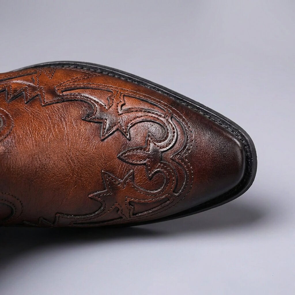 Men's Italian Leather Cowboy Boots – Classic Western Boots with Pointed Toe & Stacked Heel