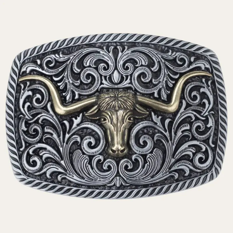 Vintage Western Belt Buckle – Silver Buckle with Gold Longhorn