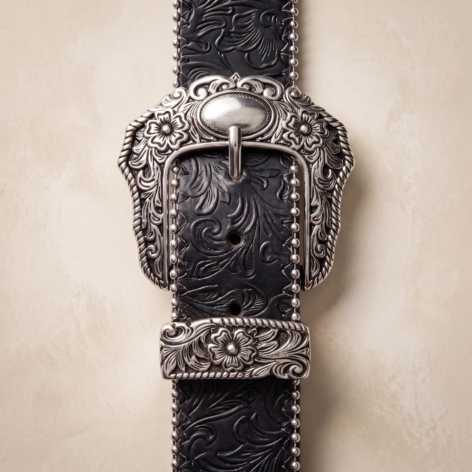 The Ranger Belt — Western Tooled Leather with Antique Silver Buckle