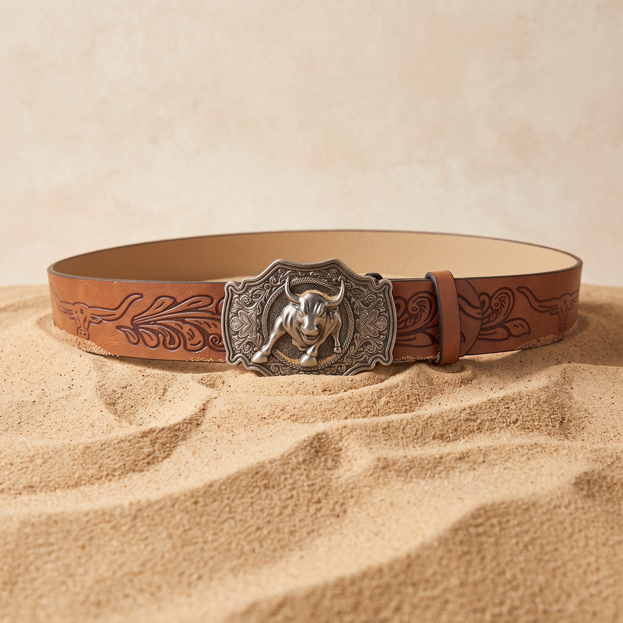 The Boone Belt — Western-Tooled Leather with Steer Head Buckle