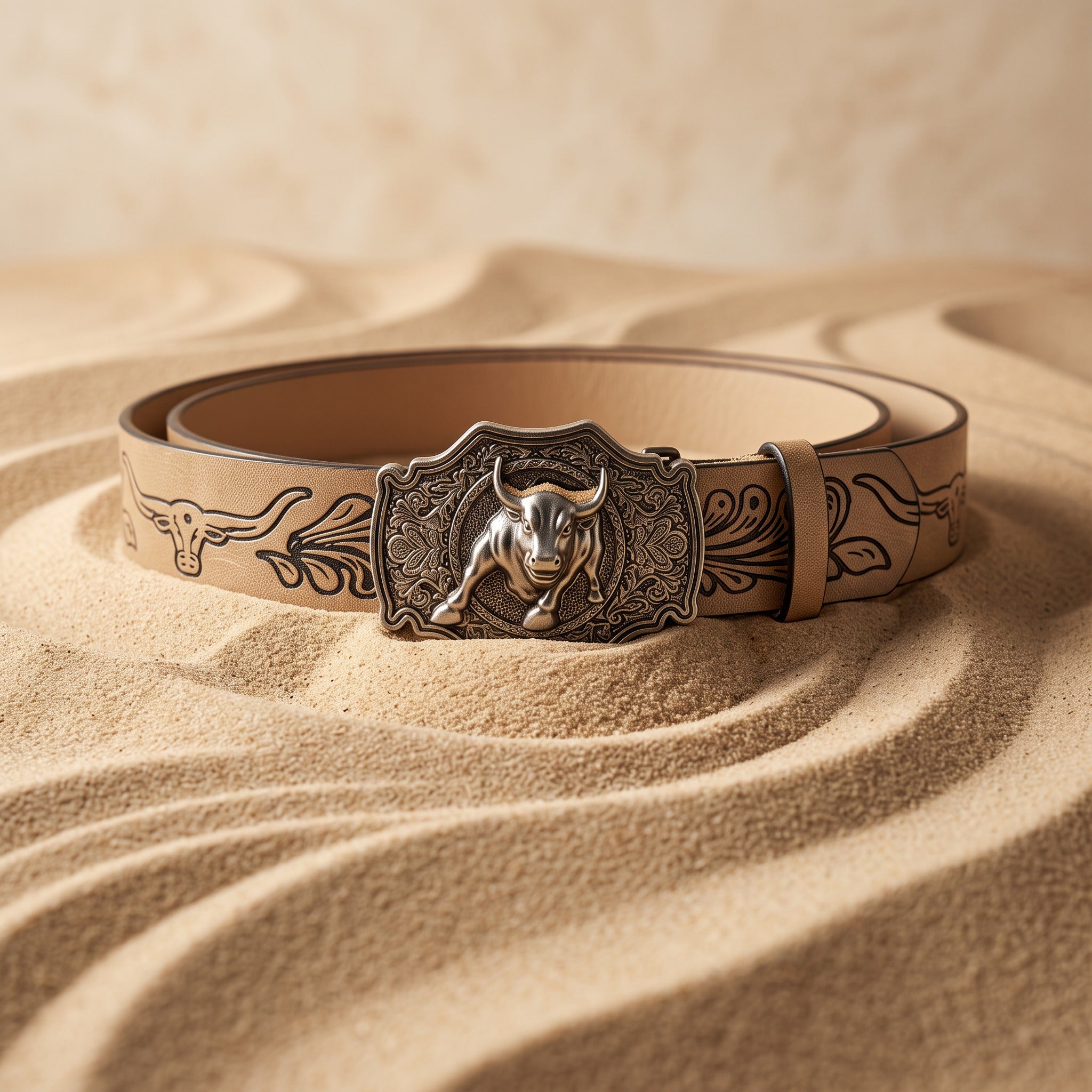 The Boone Belt — Western-Tooled Leather with Steer Head Buckle
