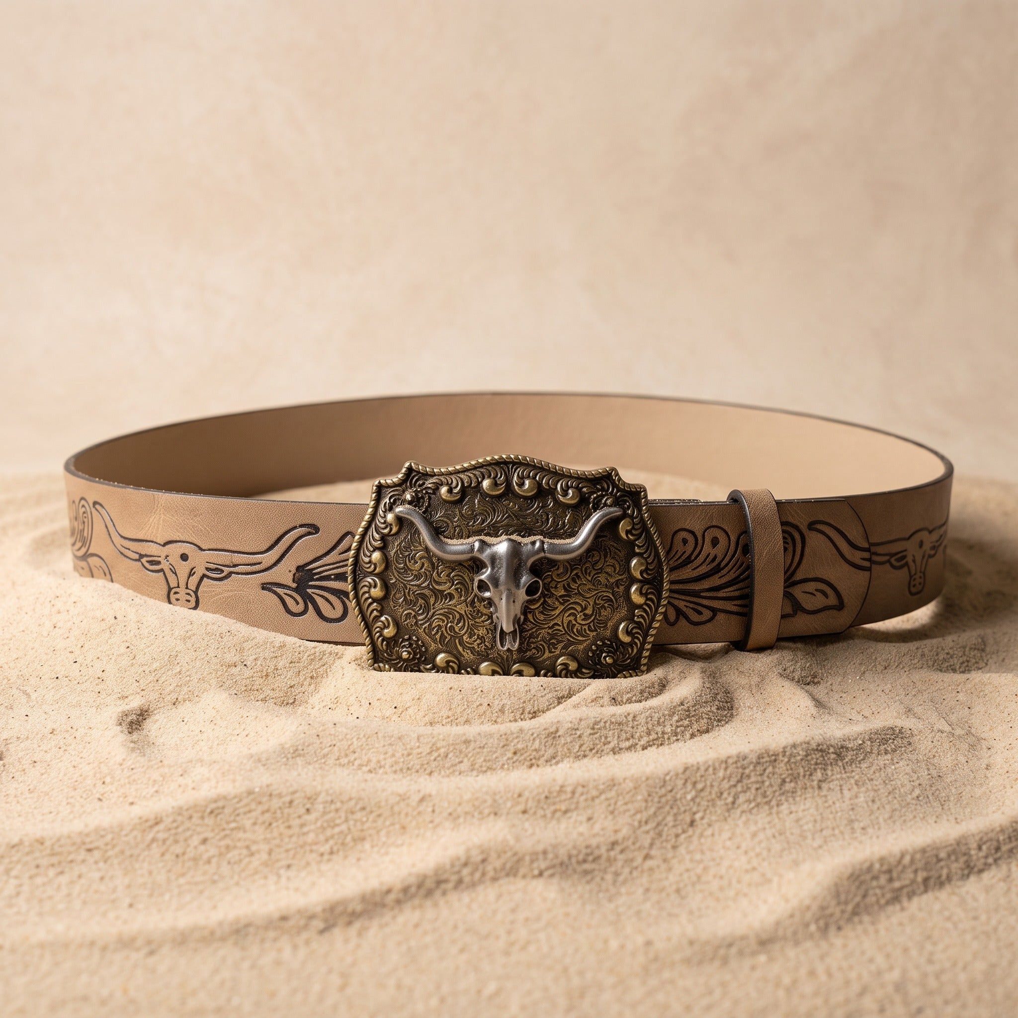 The Boone Belt — Western-Tooled Leather with Steer Head Buckle