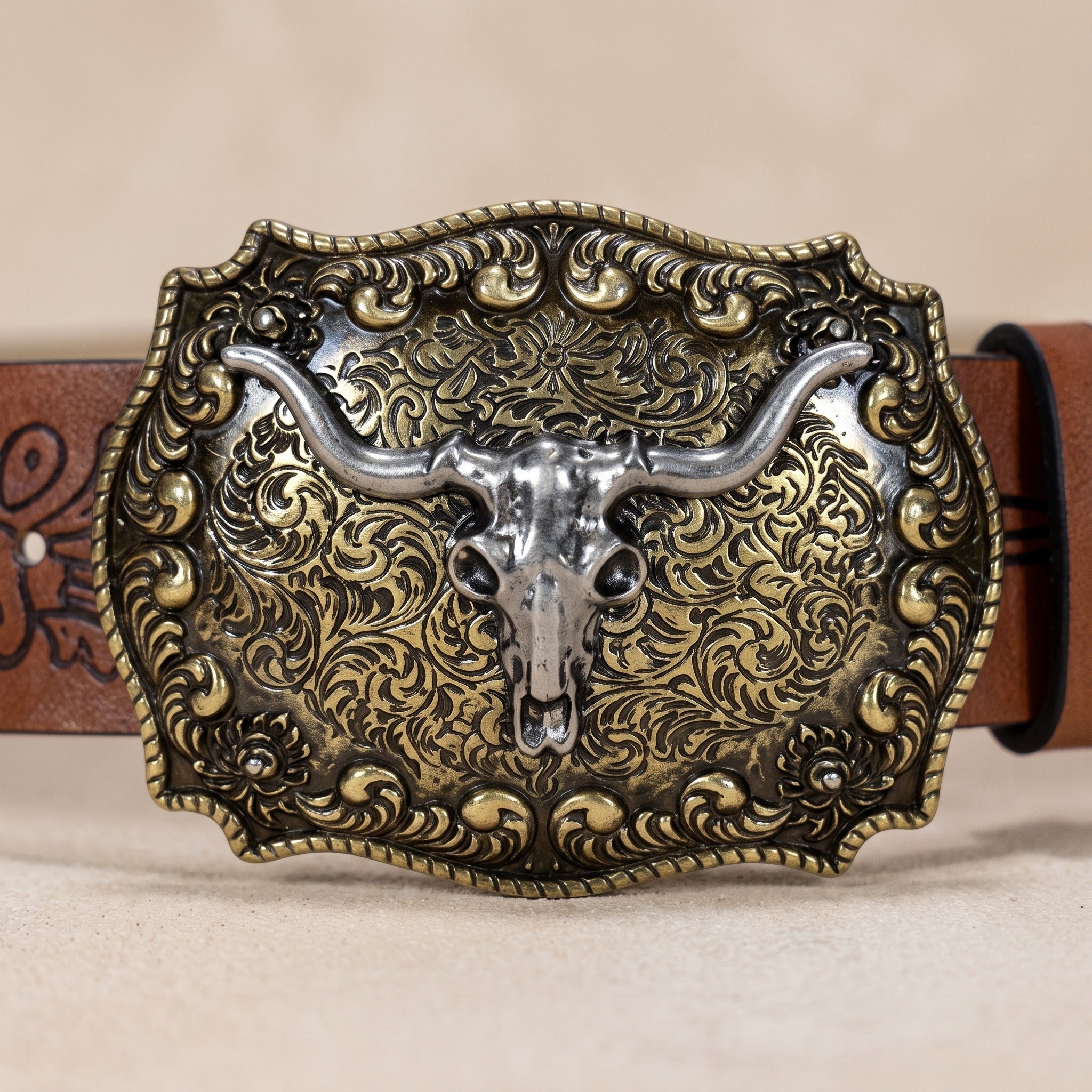 The Boone Belt — Western-Tooled Leather with Steer Head Buckle