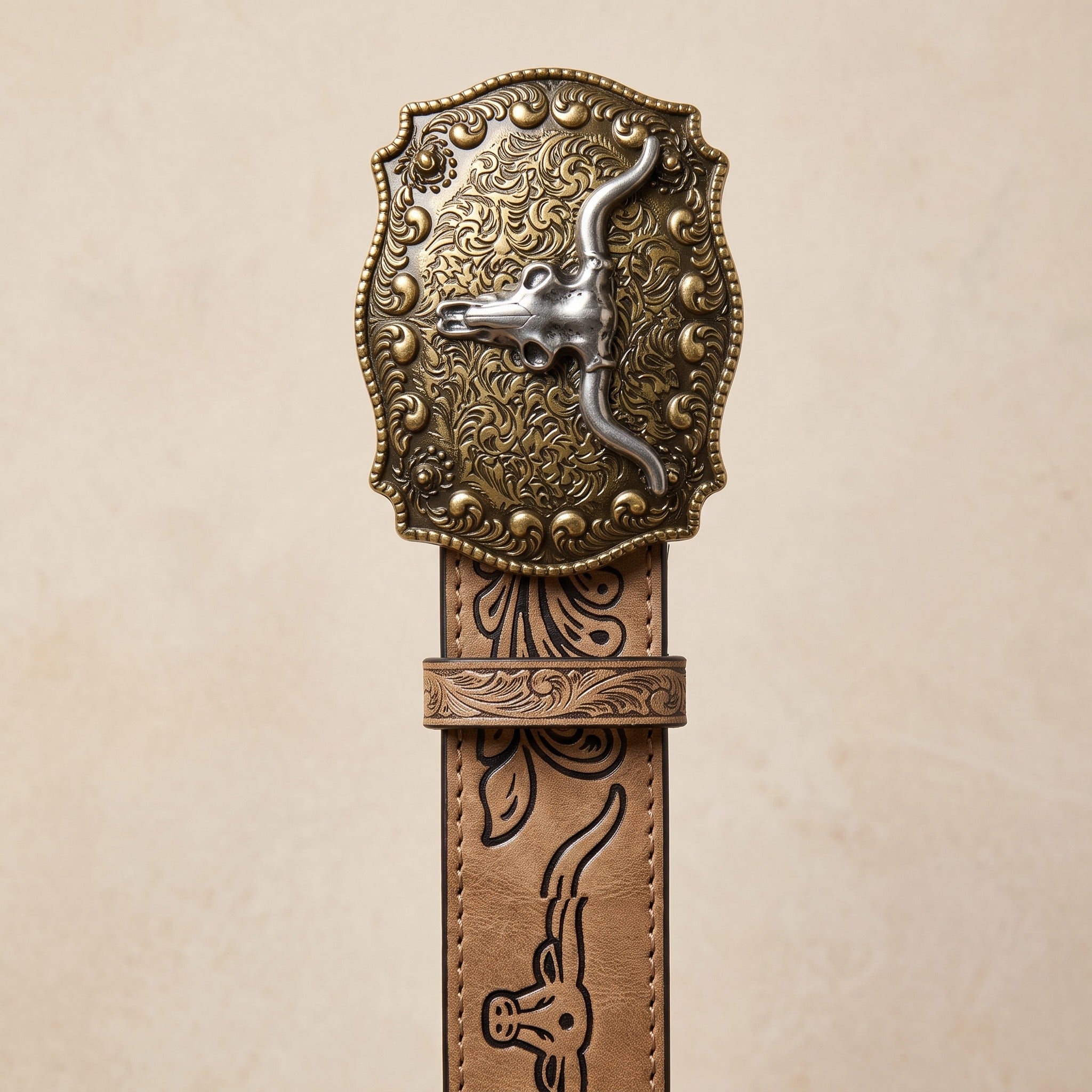 The Boone Belt — Western-Tooled Leather with Steer Head Buckle