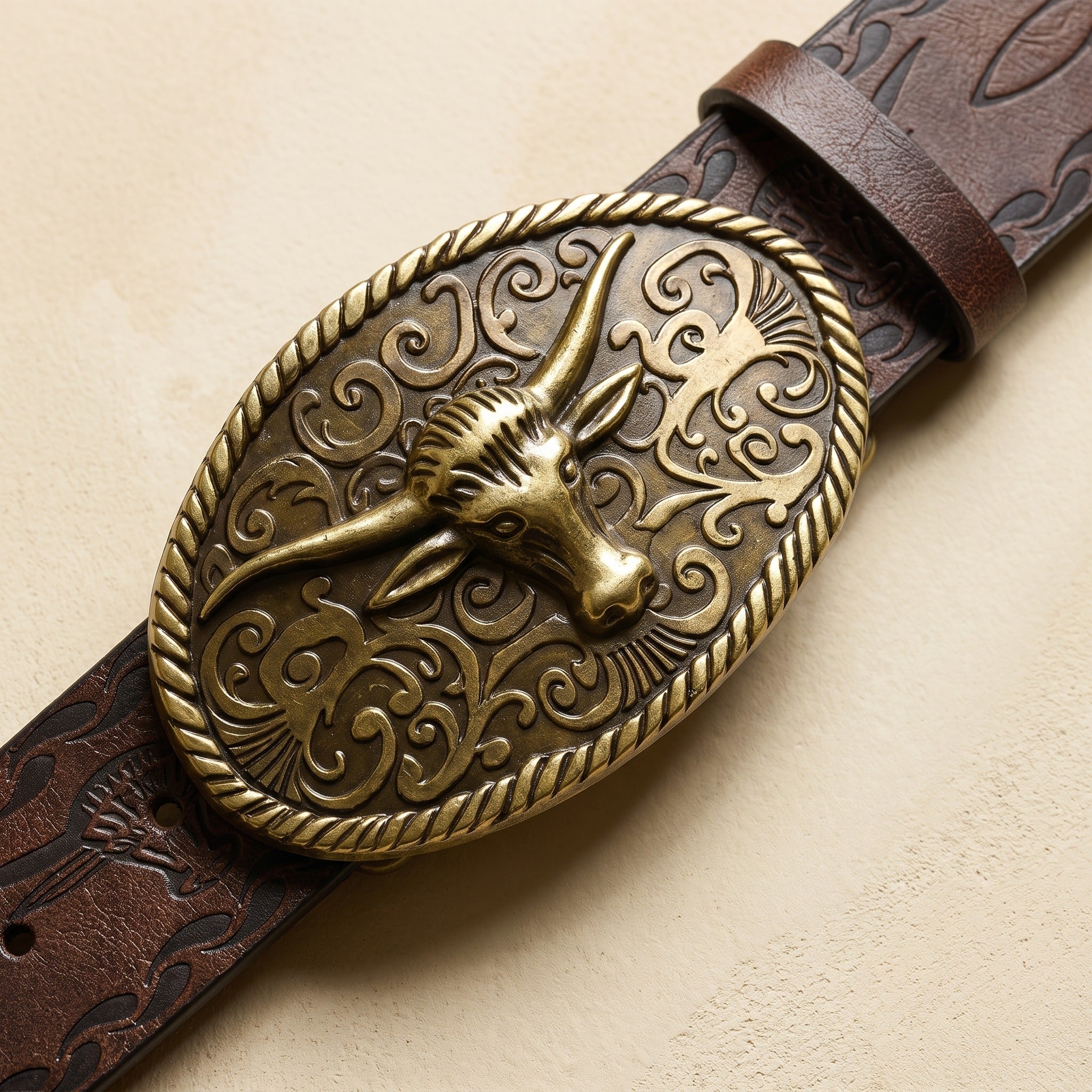 The Dalton Belt — Western Leather with Oval Longhorn Buckle