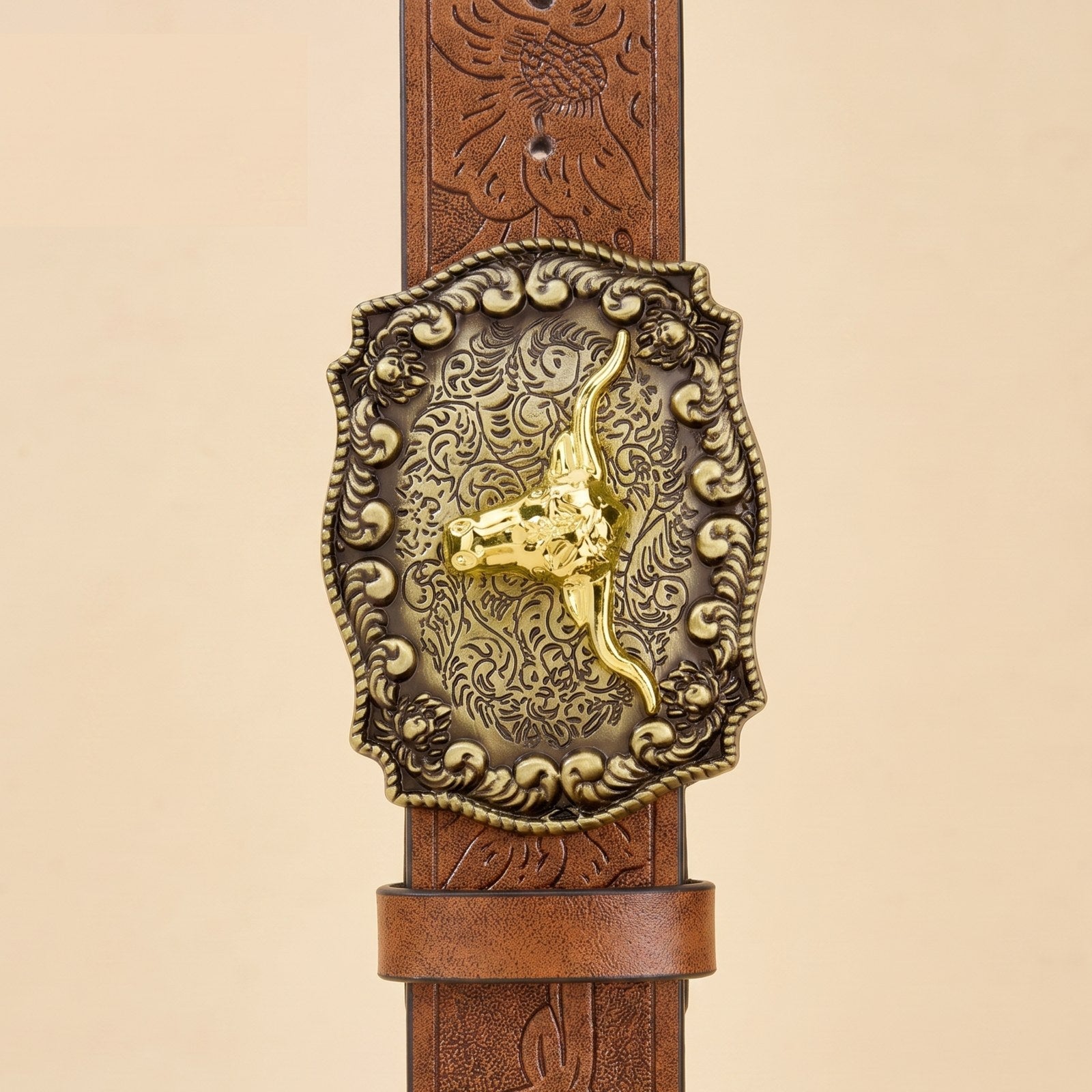 The Dutton Belt — Western-Tooled Leather with Longhorn Buckle