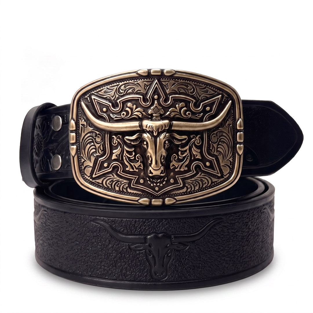 The Ranch Buckle Box, one tooled strap with three swappable buckles
