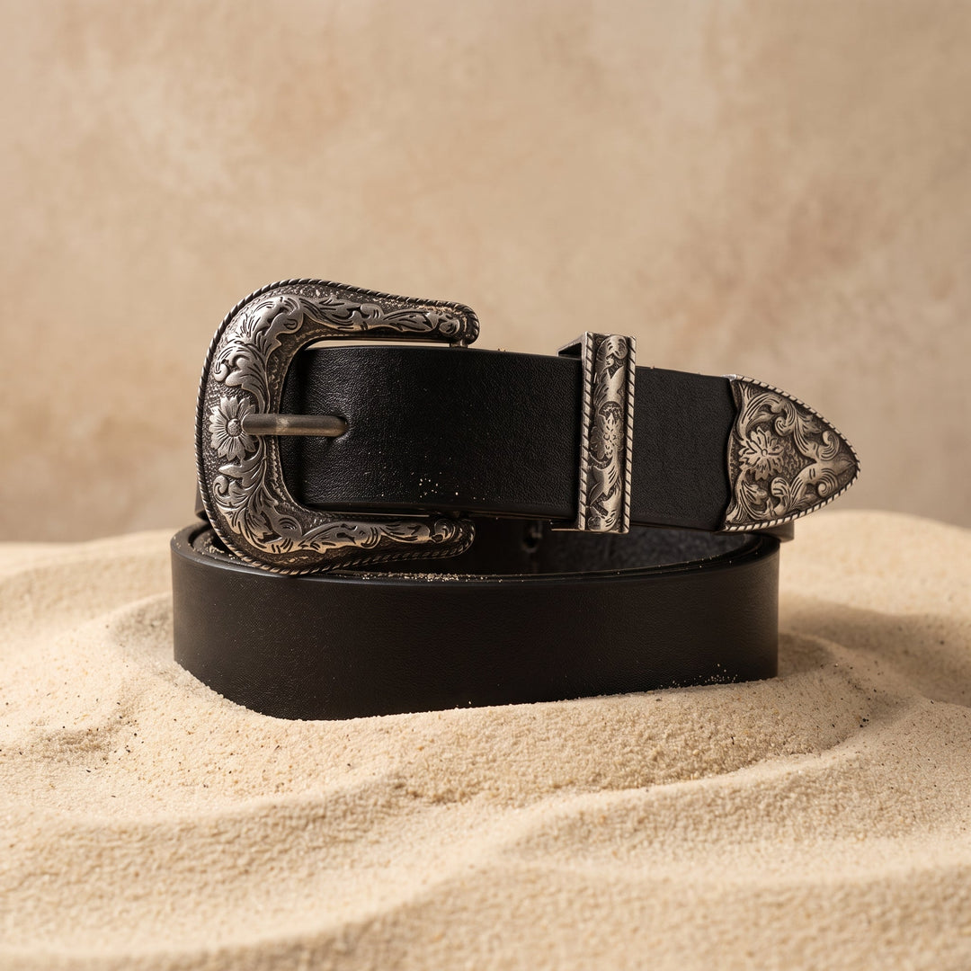 The Merle Belt coiled on desert sand