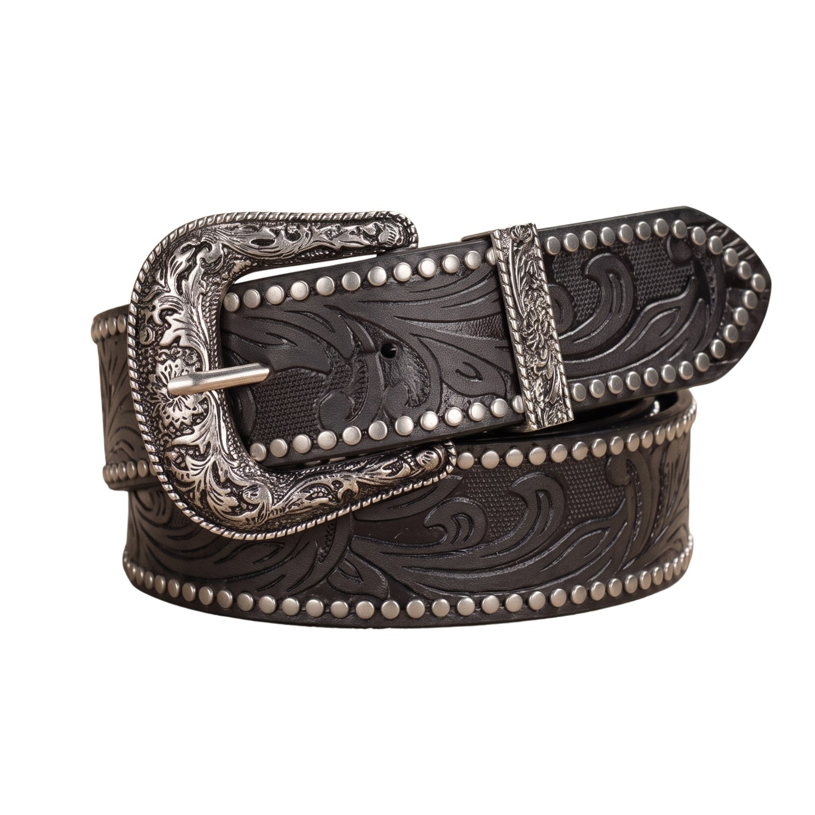 The Mervos Belt — Studded Western Leather with Rhinestone Buckle