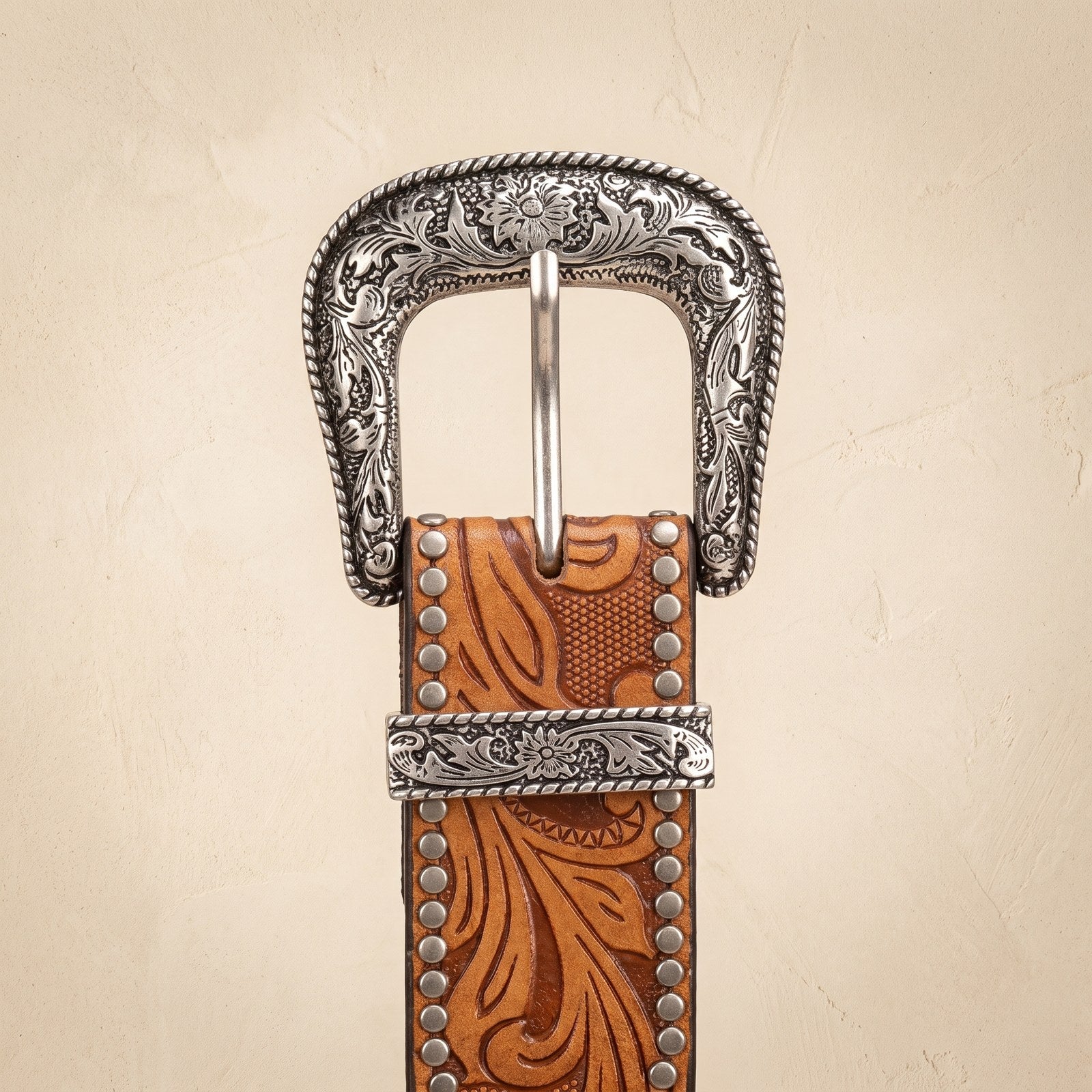 The Mervos Belt — Studded Western Leather with Rhinestone Buckle