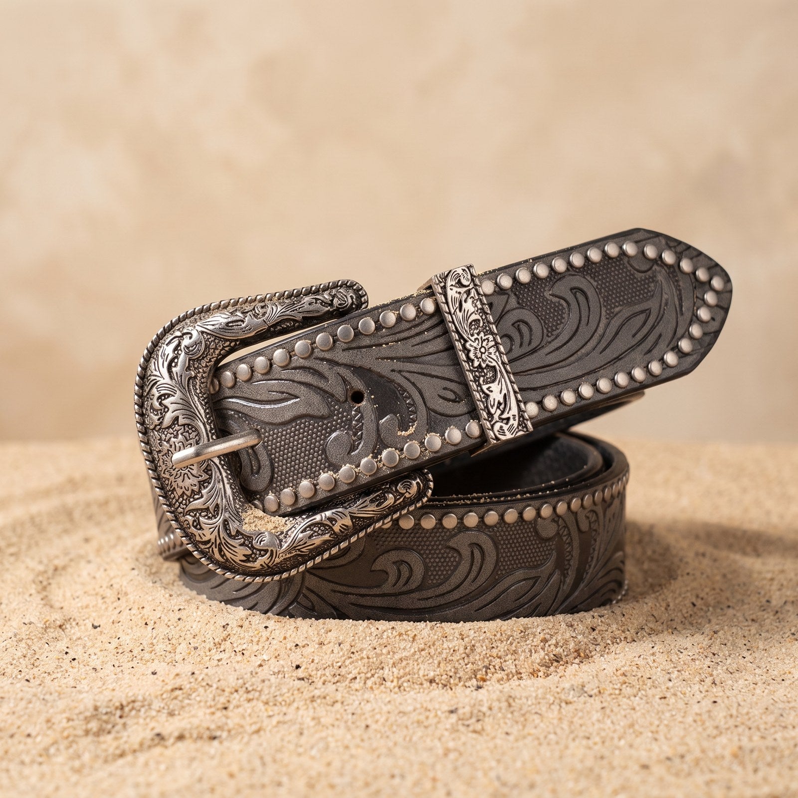The Mervos Belt — Studded Western Leather with Rhinestone Buckle