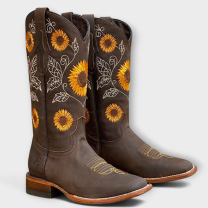 Women's Suede Cowboy Boots – Western Ankle Boots with Block Heel