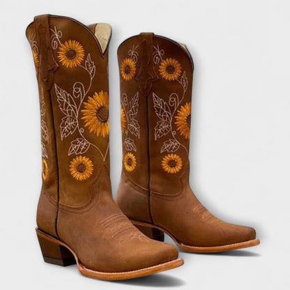Women's Suede Cowboy Boots – Western Ankle Boots with Block Heel