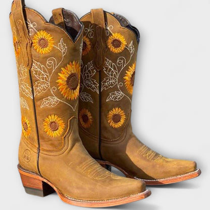 Women's Suede Cowboy Boots – Western Ankle Boots with Block Heel