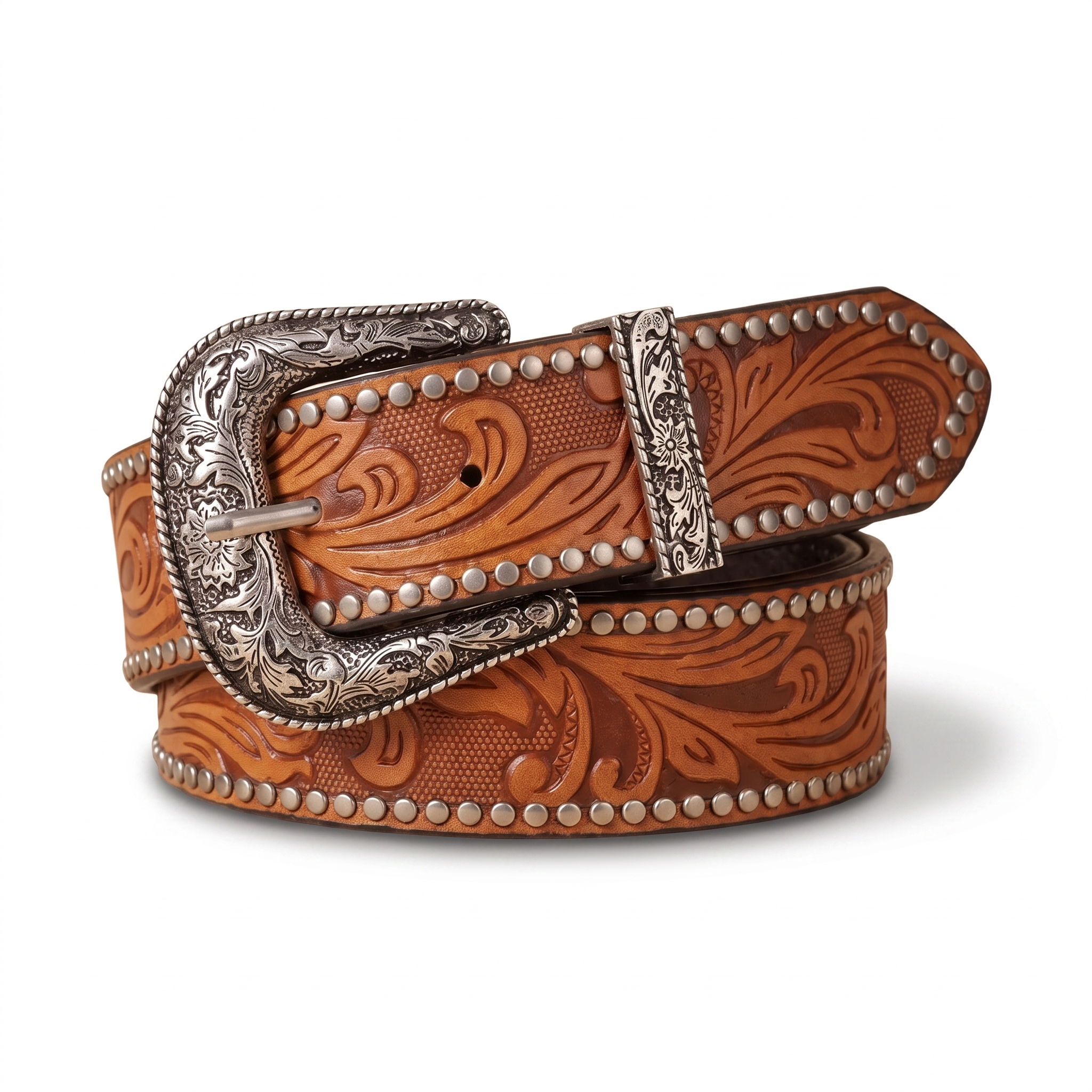The Mervos Belt — Studded Western Leather with Rhinestone Buckle