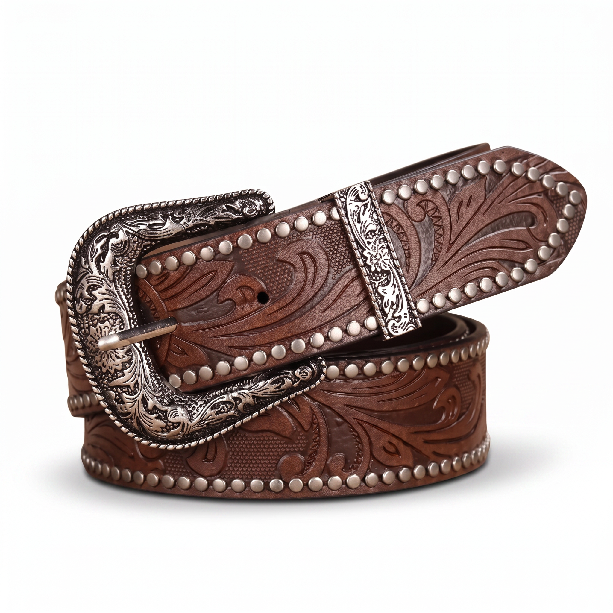 The Mervos Belt — Studded Western Leather with Rhinestone Buckle