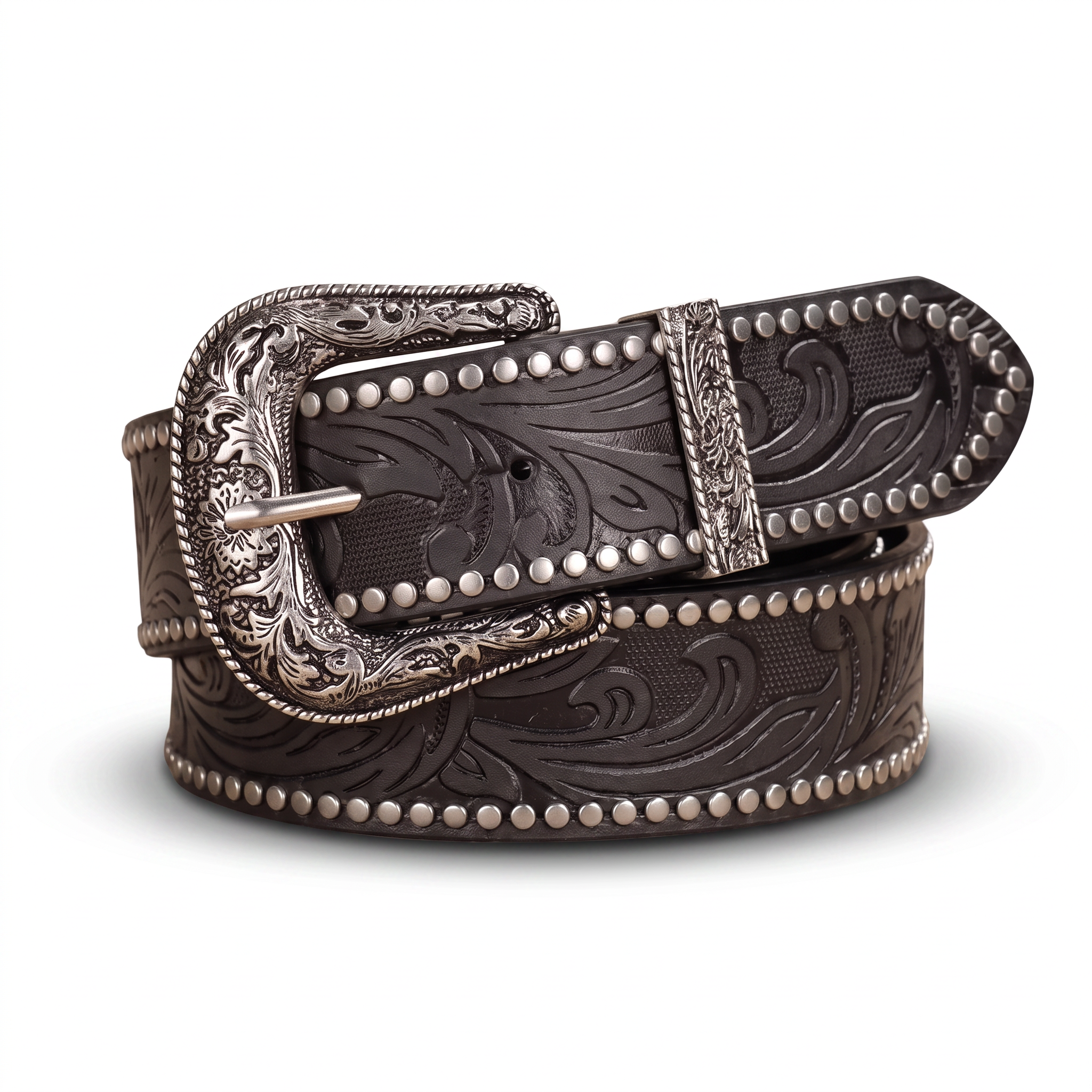 The Mervos Belt — Studded Western Leather with Rhinestone Buckle