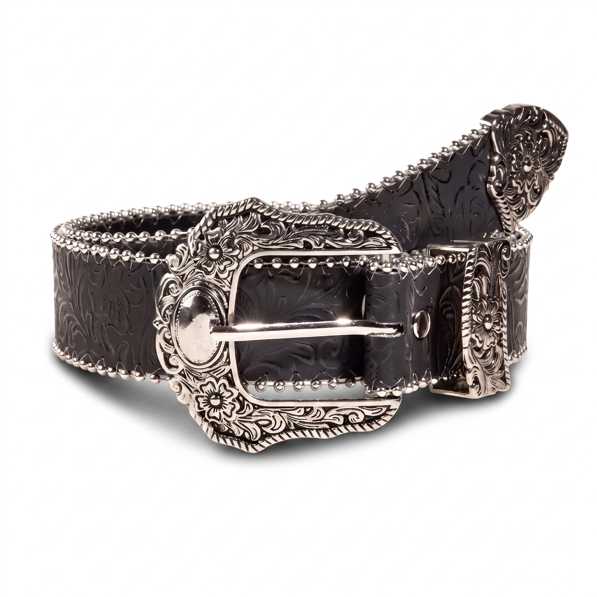 The Ranger Belt — Western Tooled Leather with Antique Silver Buckle