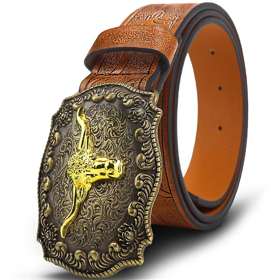 The Dutton Belt coiled showing the buckle face and the reverse of the tan strap