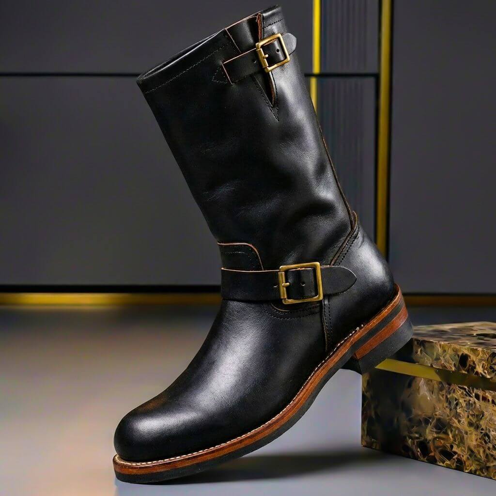 Men's Leather Cowboy Boots – Vintage Western Boots with Stacked Heel & Classic Stitching