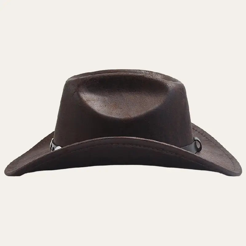 Western Cowboy Hat – Brown Leather-Look Hat with Concho Band