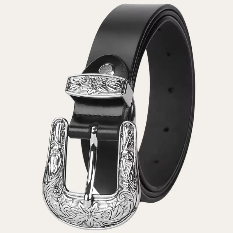Women's Black Western Belt – Leather Cowgirl Belt with Pin Buckle
