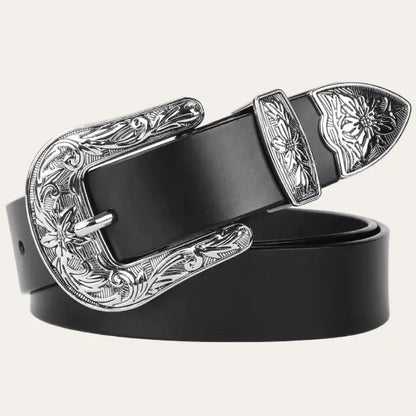 Women's Black Western Belt – Leather Cowgirl Belt with Pin Buckle