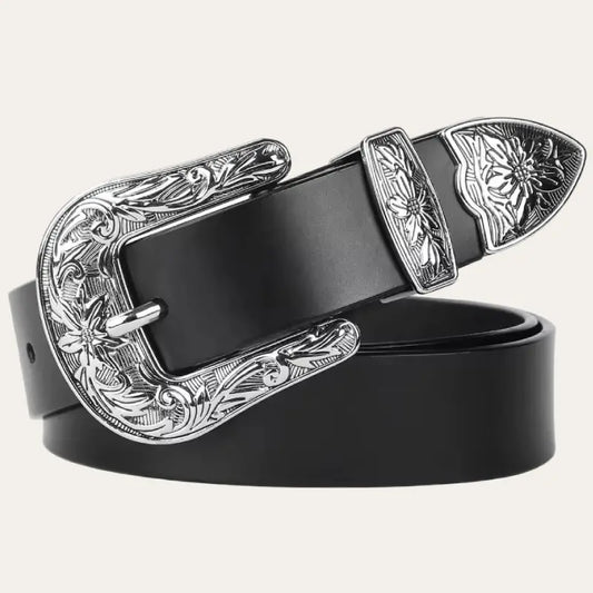 Women's Black Western Belt – Leather Cowgirl Belt with Pin Buckle