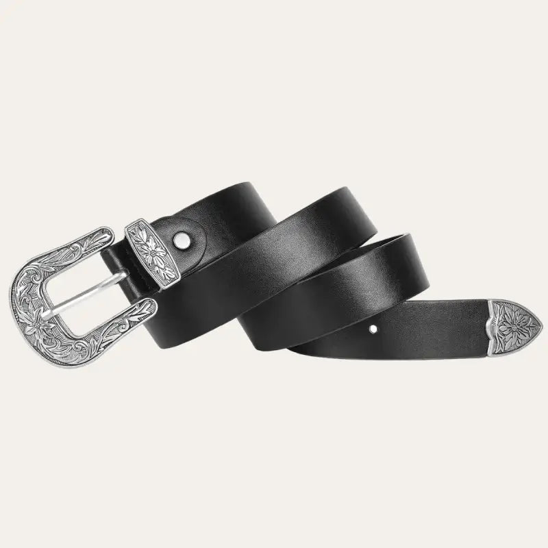 Women's Black Western Belt – Leather Cowgirl Belt with Pin Buckle