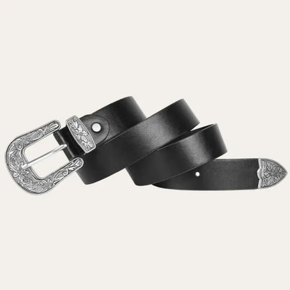 Women's Black Western Belt – Leather Cowgirl Belt with Pin Buckle