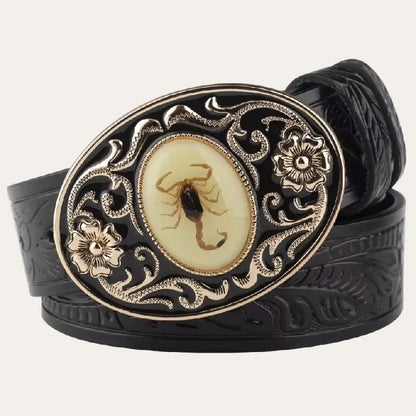 Black Western Belt – Cowboy Belt with Scorpion Buckle