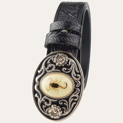 Black Western Belt – Cowboy Belt with Scorpion Buckle