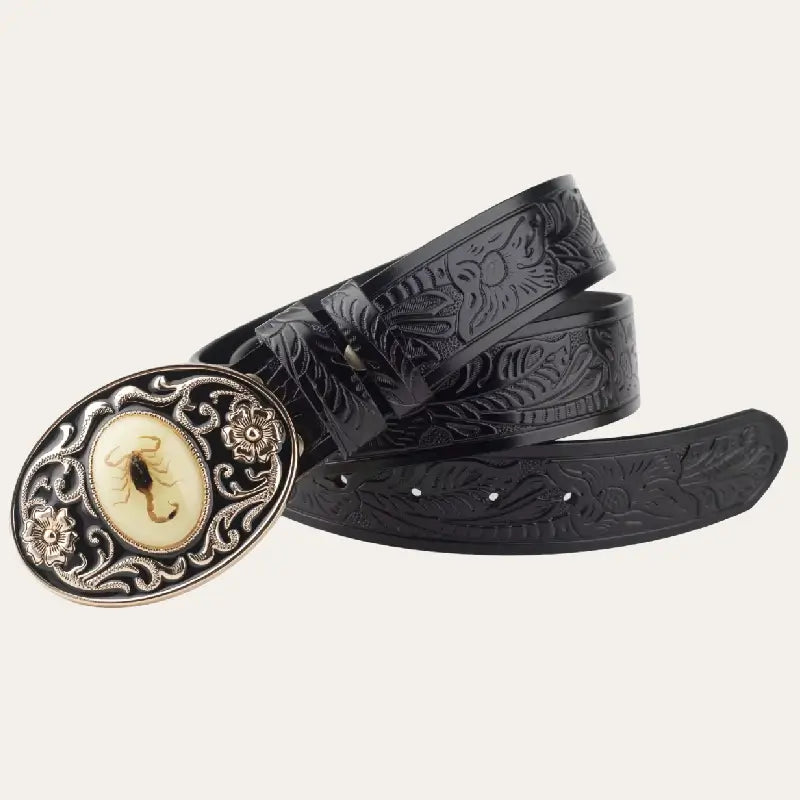 Black Western Belt – Cowboy Belt with Scorpion Buckle