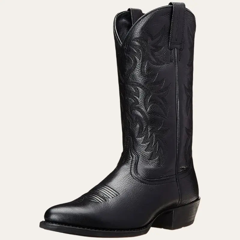 Men's Black Cowboy Boots – Western Boots with Embroidered Shaft & Square Toe