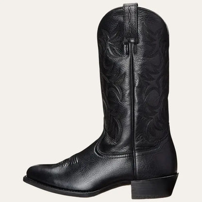 Men's Black Cowboy Boots – Western Boots with Embroidered Shaft & Square Toe
