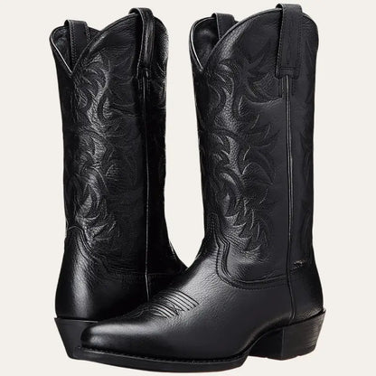 Men's Black Cowboy Boots – Western Boots with Embroidered Shaft & Square Toe