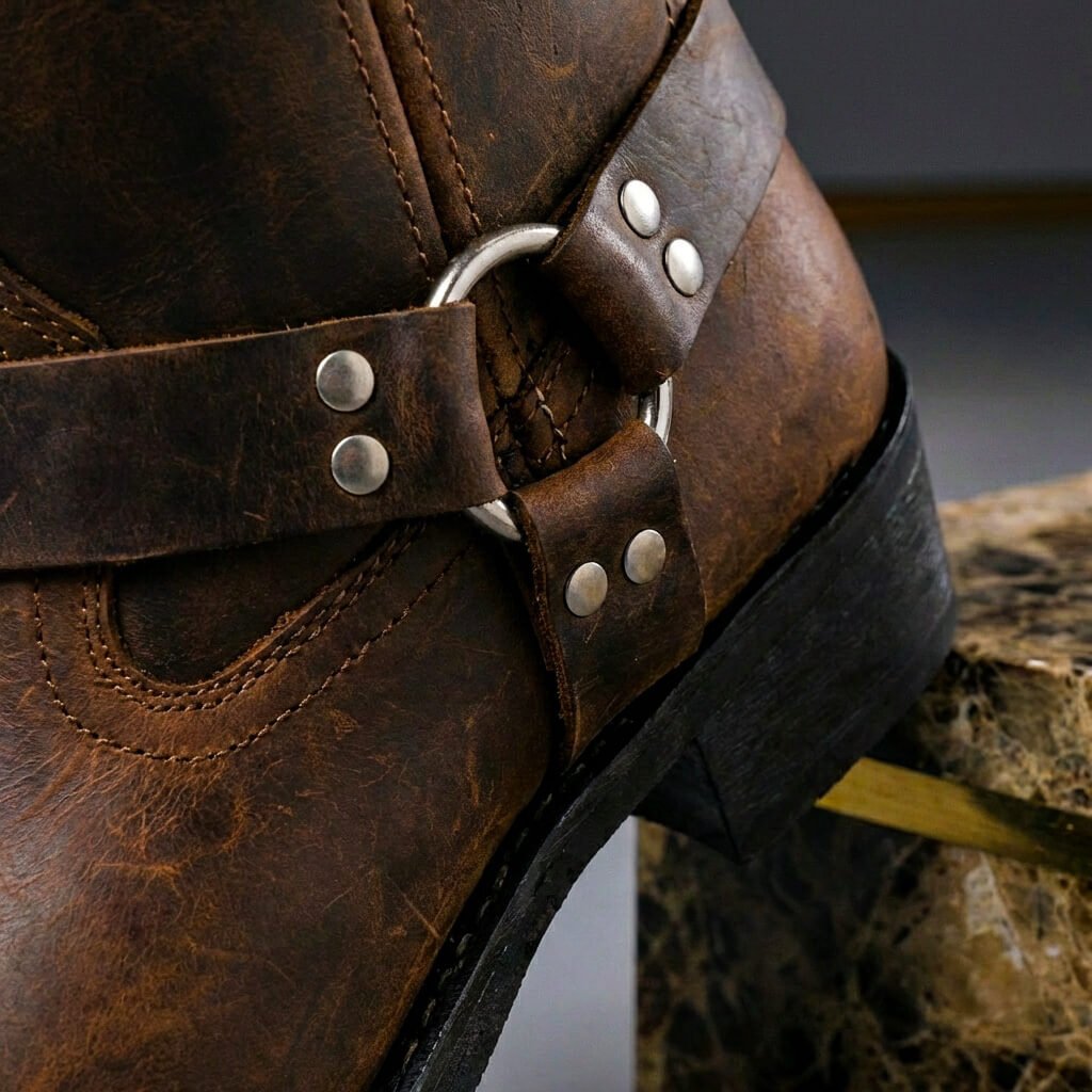 Men's Genuine Leather Cowboy Boots – Western Boots with Decorative Stitching & Block Heel