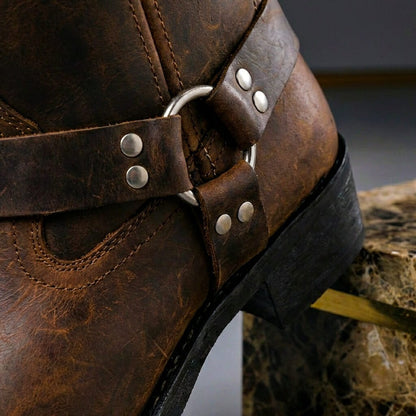 Men's Genuine Leather Cowboy Boots – Western Boots with Decorative Stitching & Block Heel