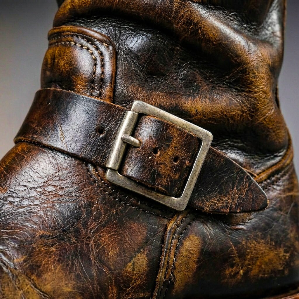 Men's Leather Cowboy Boots – Vintage Western Boots with Stacked Heel & Classic Stitching