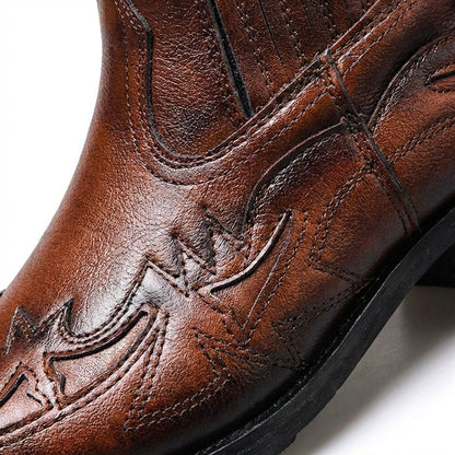 Men's Italian Leather Cowboy Boots – Classic Western Boots with Pointed Toe & Stacked Heel