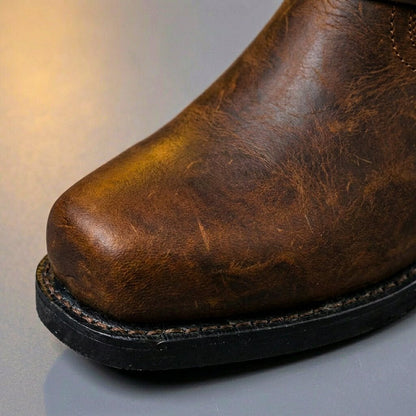 Men's Genuine Leather Cowboy Boots – Western Boots with Decorative Stitching & Block Heel