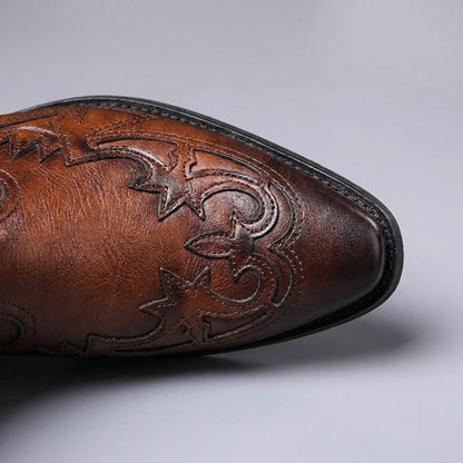 Men's Italian Leather Cowboy Boots – Classic Western Boots with Pointed Toe & Stacked Heel