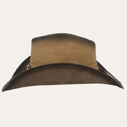 Leather Cowboy Hat – Genuine Leather Western Hat with Longhorn Concho Band