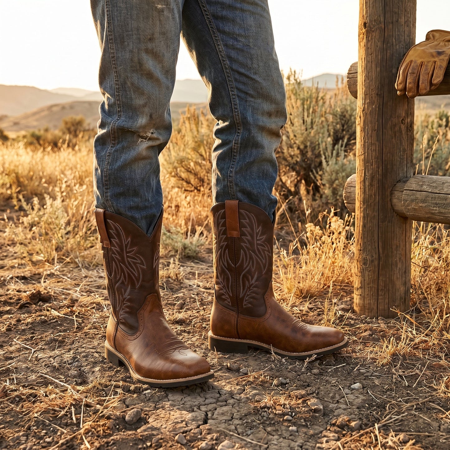 Men's Embroidered Cowboy Boots – Western Boots with Decorative Stitching & Distinct Toe