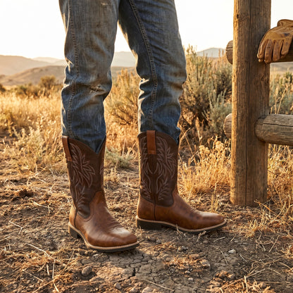 Men's Embroidered Cowboy Boots – Western Boots with Decorative Stitching & Distinct Toe